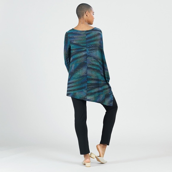 CLARA SUNWOO BLACK BLUE STRIPED PONCHO SLEEVE TOP SWEATER TUNIC SZ M - Picture 8 of 8